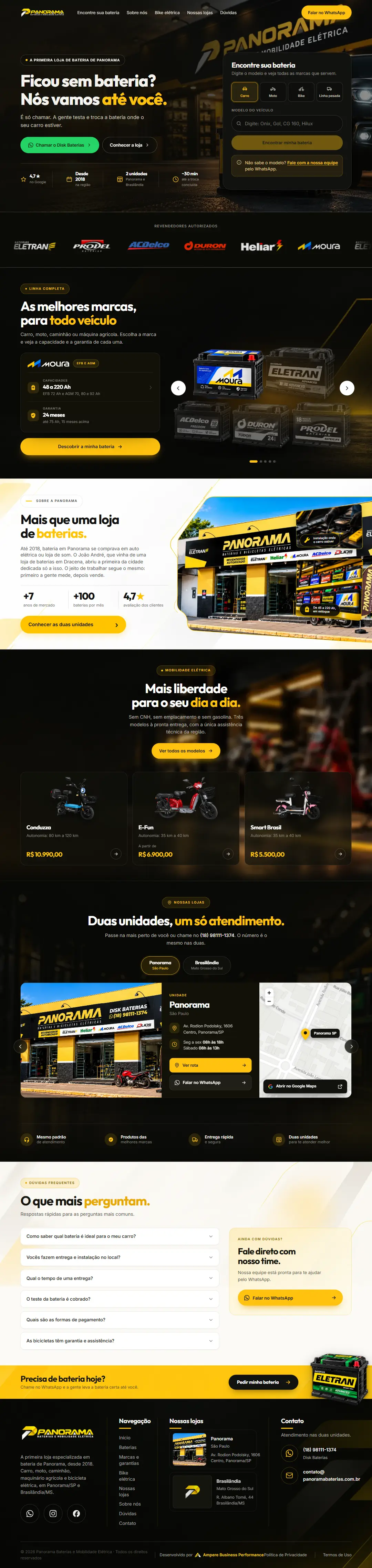 Site da Panorama Baterias no computador